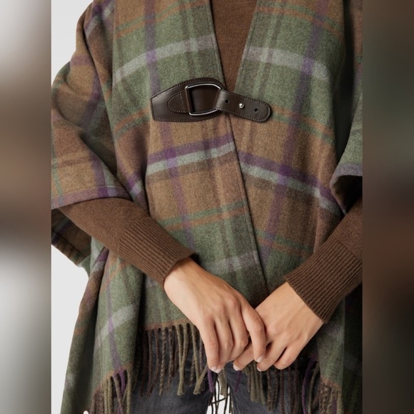 RALPH LAUREN Plaid Fringe-Trim Twill Poncho - Picture 11 of 14